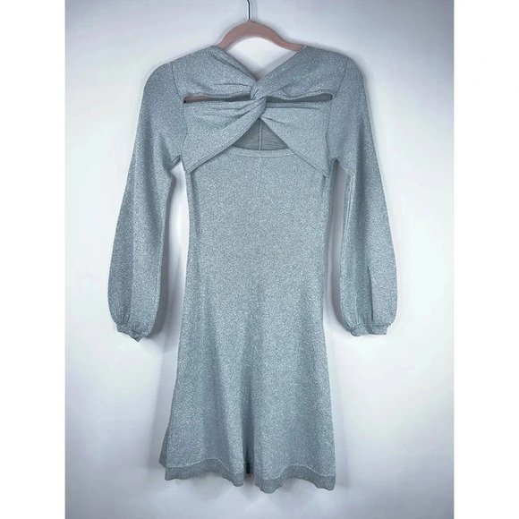 J Crew Lurex Twist Back Dress Silver Gray Midi Wool Blend Party Short Size XXS - Picture 7 of 13